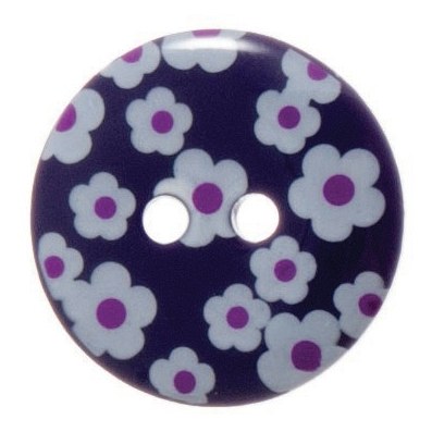 Button 18mm flowers dk purple