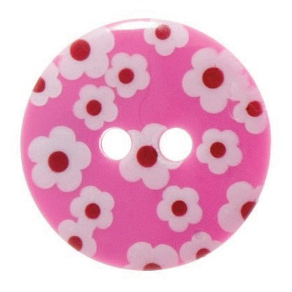 Button 18mm flowers pink