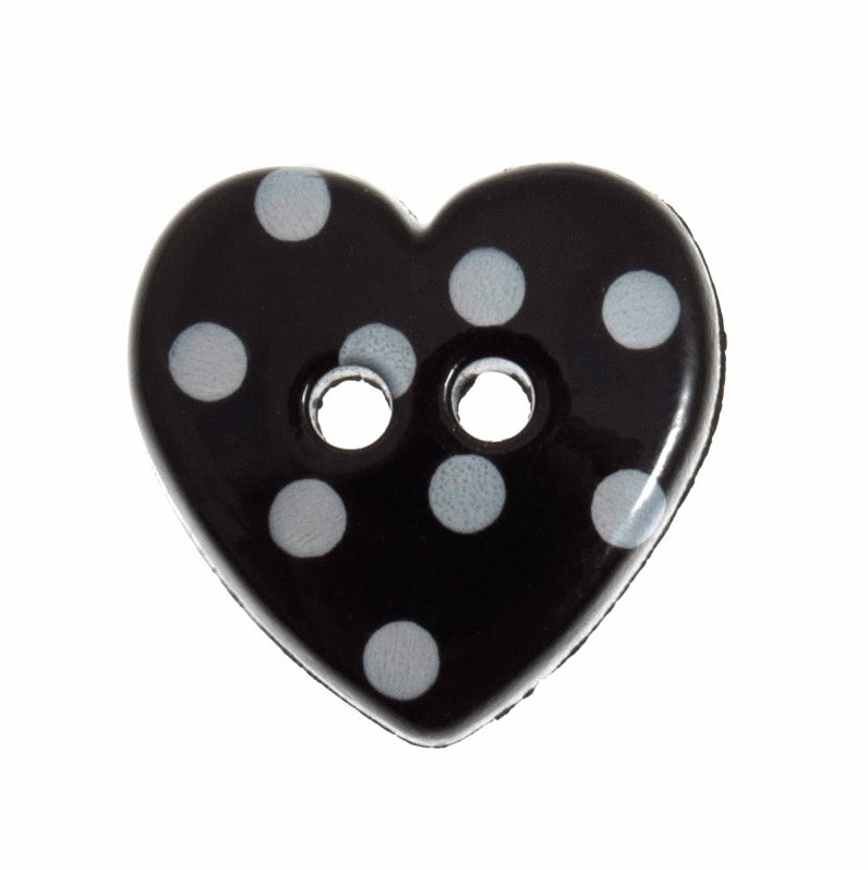 Button Spotty Heart Black