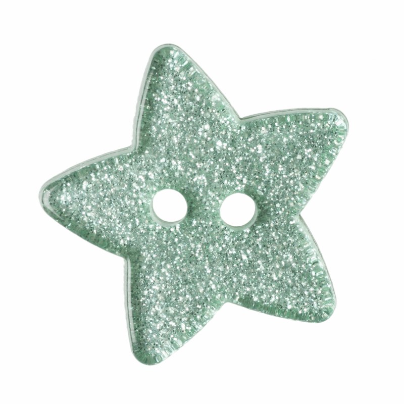 Button Glitter Star 18mm Green