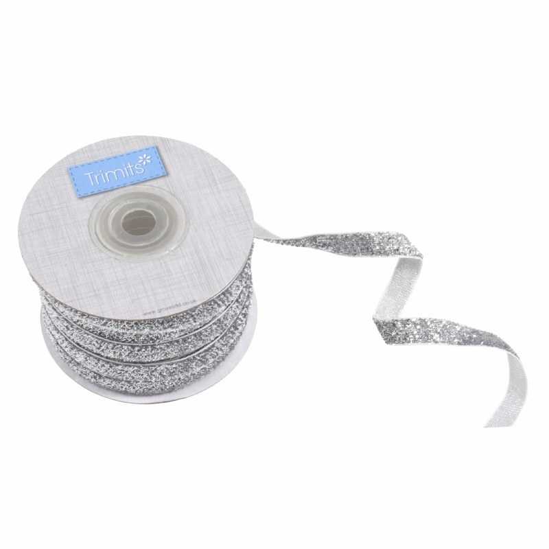 Ribbon 10mm Silv Glitter Velve