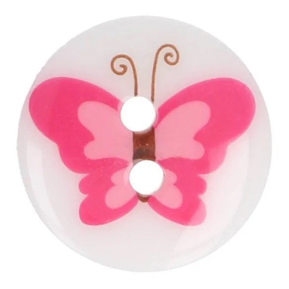 Buttons 15mm Butterfly Pink