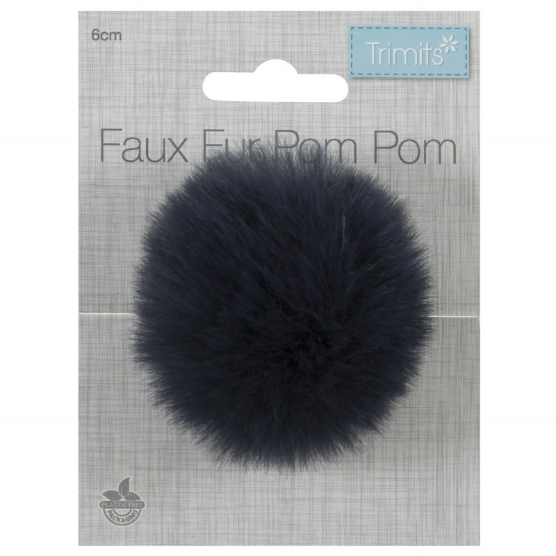 Pom Pom Faux Fur 6cm Navy
