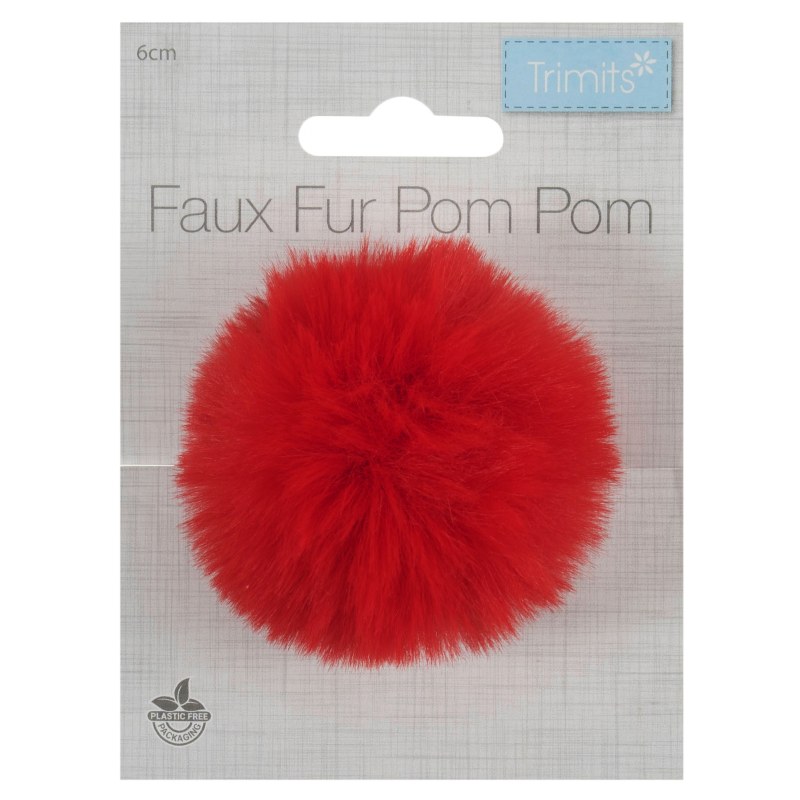 Pom Pom Faux Fur 6cm Red