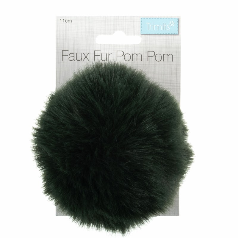 Pom Pom Faux Fur 11cm Dk Green