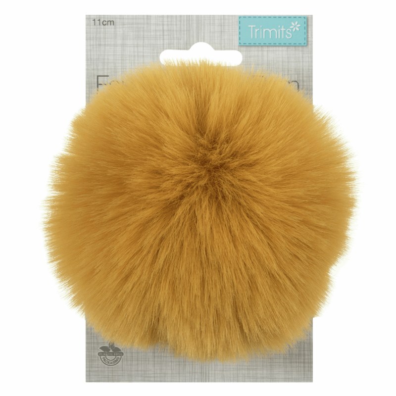 Pom Pom Faux Fur 11cm Mustard