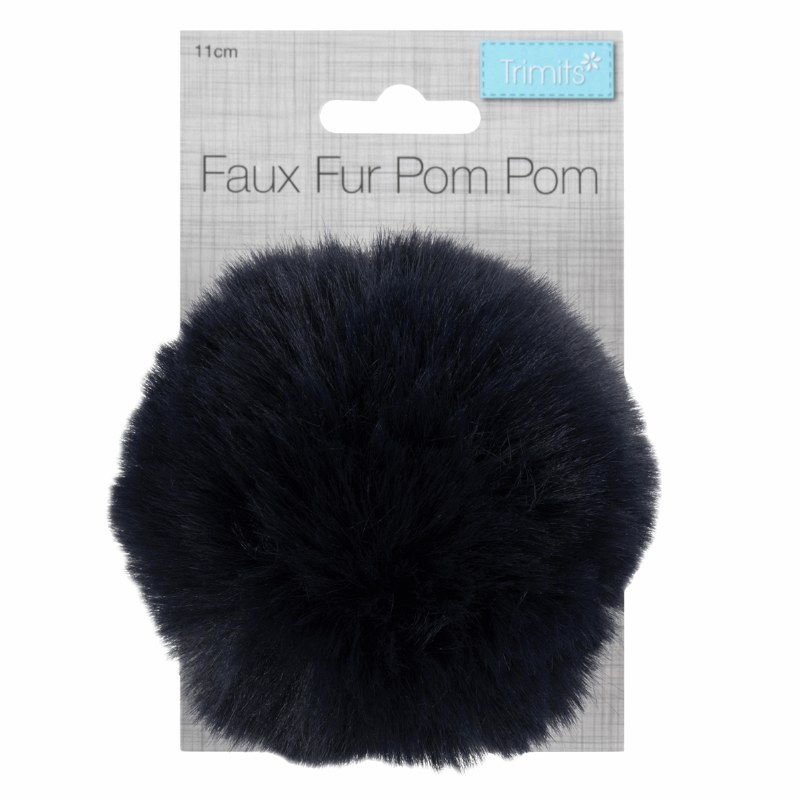 Pom Pom Faux Fur 11cm Navy