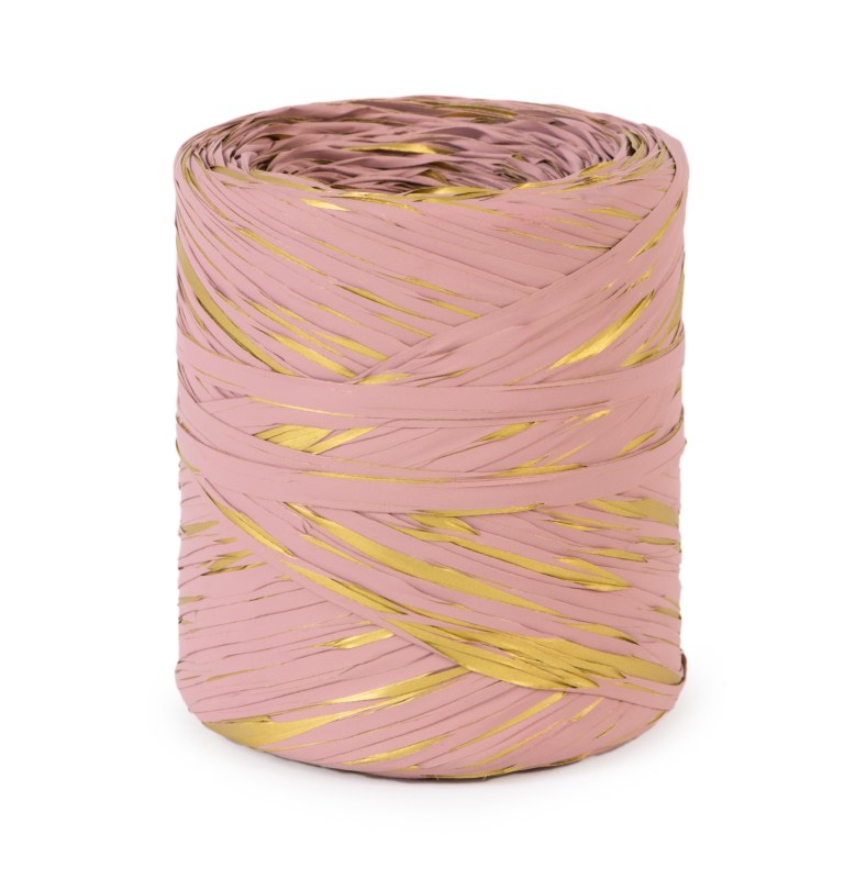 Picture of Poly Raphia Ribbon Pink/ Gold 200m