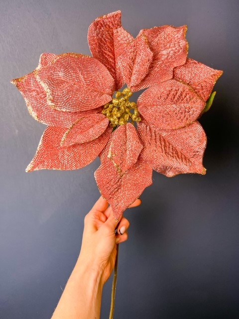 22” White and Red Poinsettia Stem with Red Berries