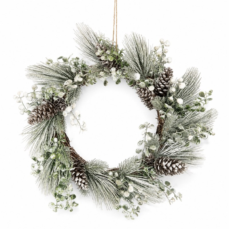 Pine Cone Glitter Silver Wreath 15"