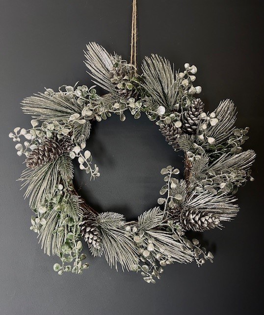 Pine Cone Glitter Silver Wreath 15"