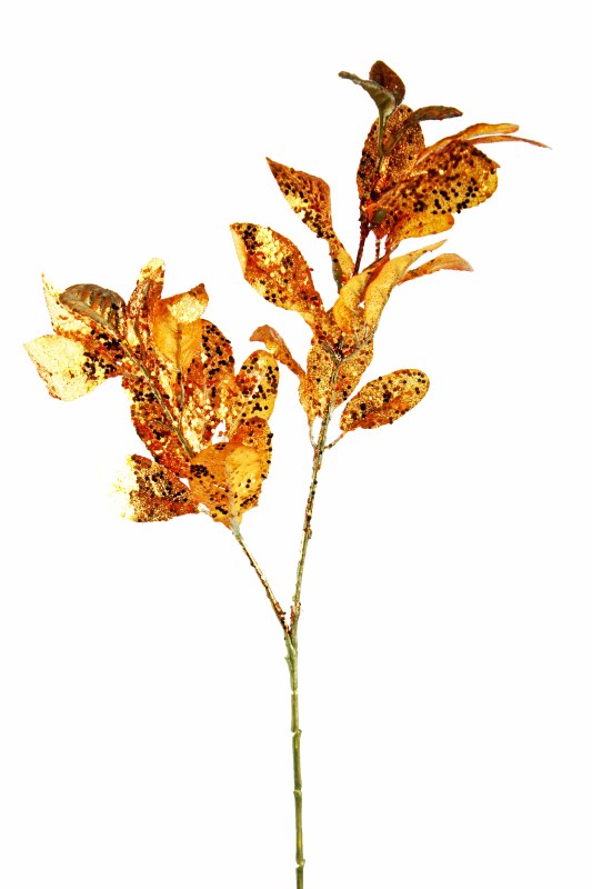 Picture of Faux Leaf Stem Orange Glitter 65cm