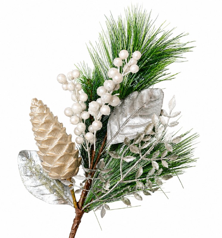 Christmas Glitter Pine Stem Green/ Champagne/ White 52cm approx