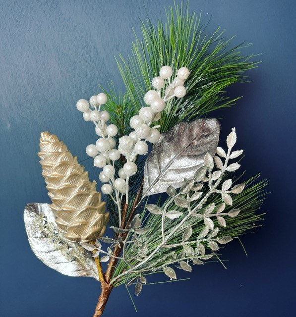 Picture of Christmas Glitter Pine Stem Green/ Champagne/ White 52cm approx