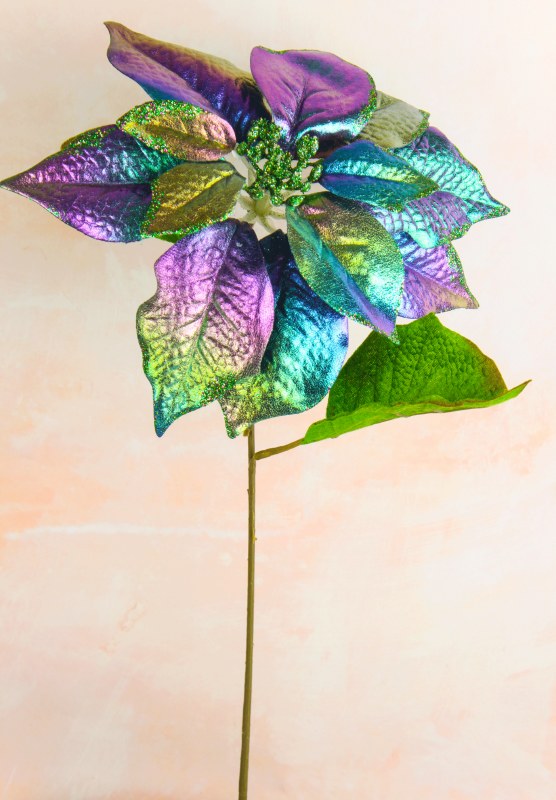 Picture of Faux Peacock Poinsettia Blue 55cm