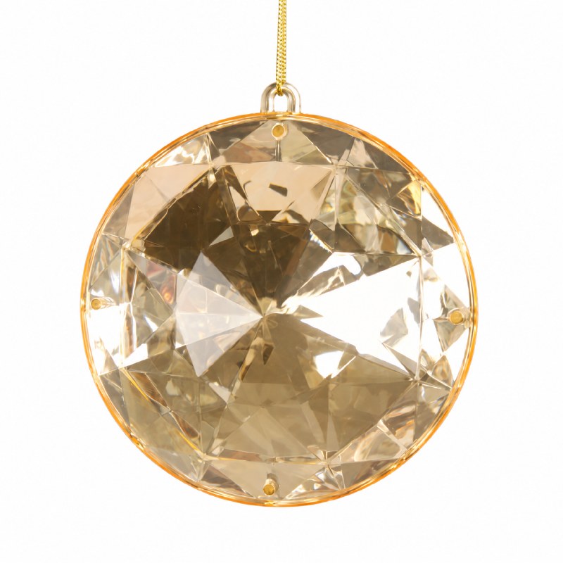 Christmas Gem Ornament Round Champagne 5"