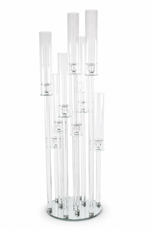 10 Arm Glass Candelabra with Candle Covers 102cm