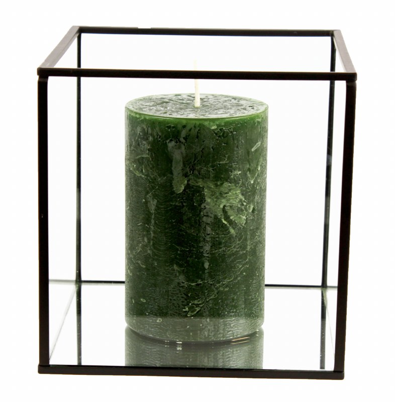 Glass Cube Black Edge Candle Holder Vase 14cm x 14cm