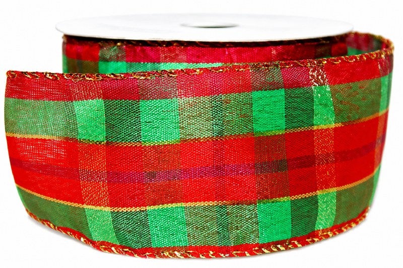 Christmas tartan ribbon with wired edge 2.5" x 10yards