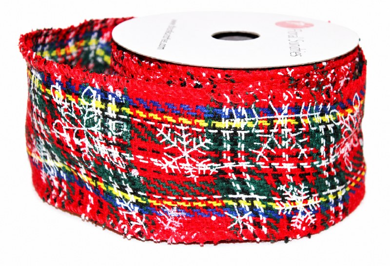 Red tartan ribbon with snowflake 2.5" x 10yards