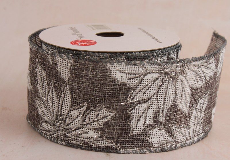 Christmas Poinsettia Ribbon Wired Edge 2.5" x  10 Yards