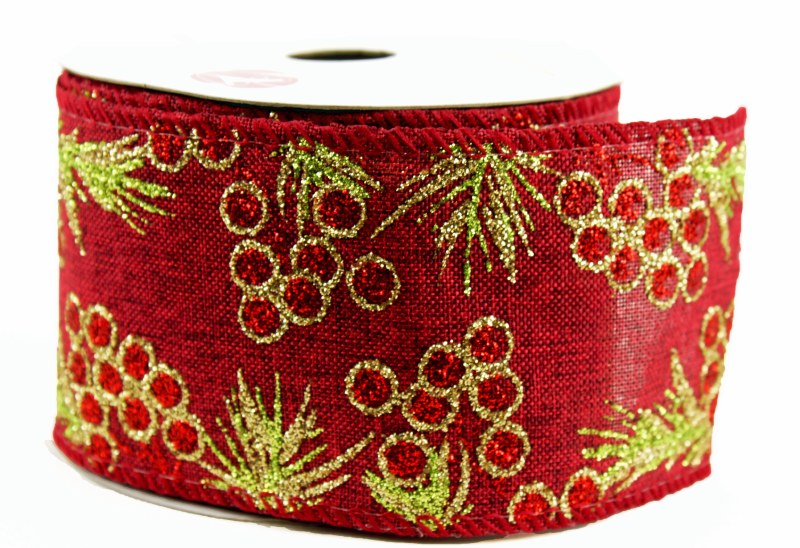 Christmas Ribbon Wired Edge Berries 2.5" x 10 Yards