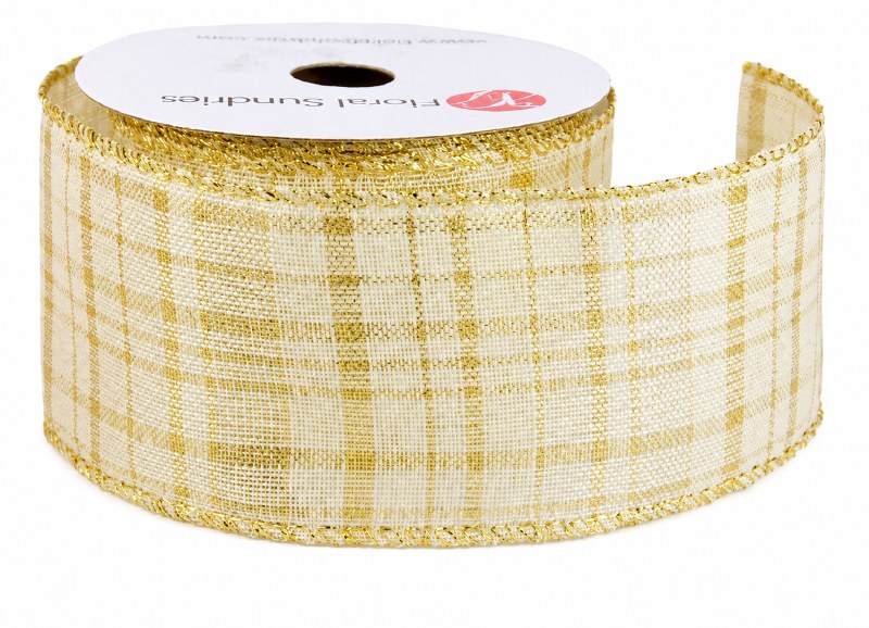 Wired Edge Ribbon 2.5" x 10 Yards Gold/ Cream