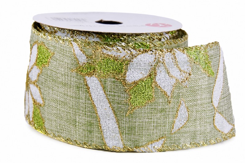 Christmas Ribbon Poinsettia Wired Edge 2.5" x 10Yards