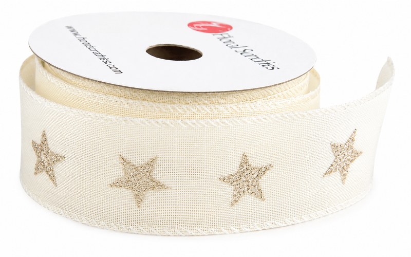 Cream Star Christmas Ribbon Wired Edge 4cm x 10Yards