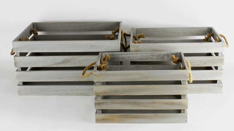 Wooden Crate Grey Set x 3