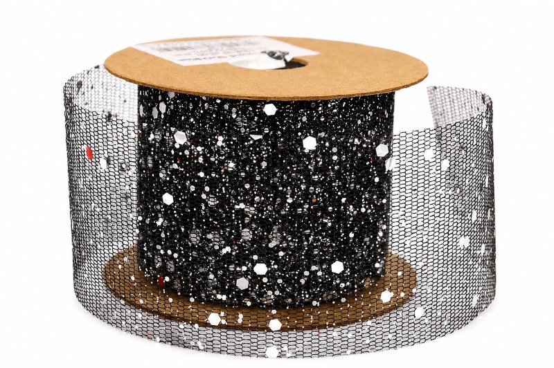 Ribbon Glitter Mesh 5cm x 10 Yards Black