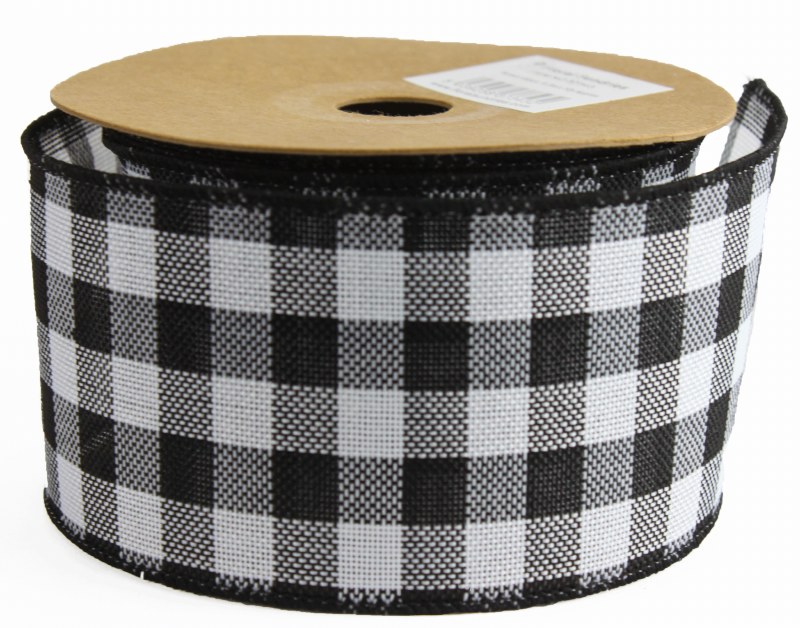 Picture of Ribbon Wired Edge Gingham Black&White 6.3cm x 10 Yards