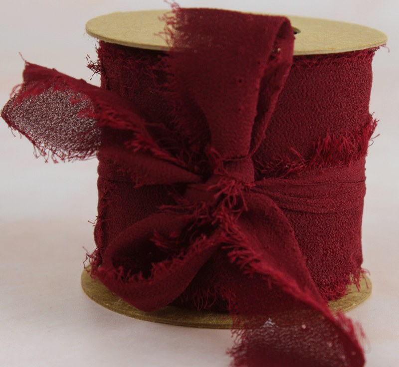Picture of Chiffon Frayed Edge Ribbon 5cm x 5m Burgundy