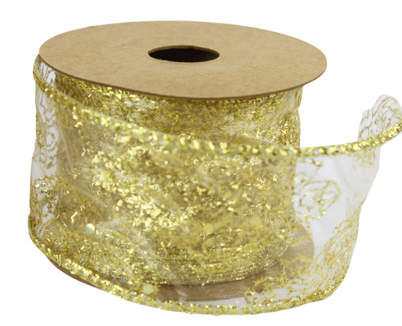 Picture of Ribbon Wired Edge Gold Glitter 5.5cm x 10 Yards