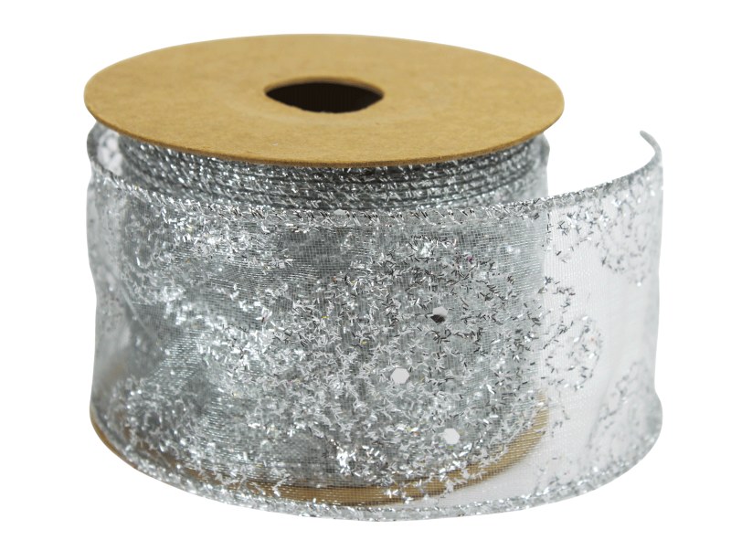 Picture of Ribbon Wired Edge Silver Glitter 5.5cm x 10 Yards