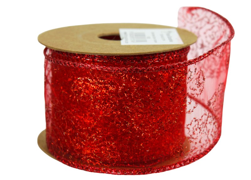 Ribbon Wired Edge Red Glitter 5.5cm x 10 Yards