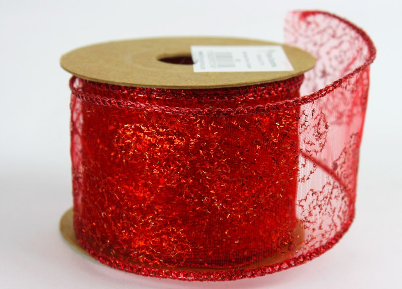 Ribbon Wired Edge Red Glitter 5.5cm x 10 Yards