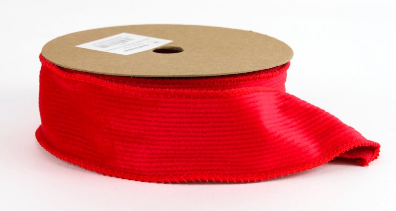 Striped Velvet Ribbon Wired Edge 4cm x 10yards Red