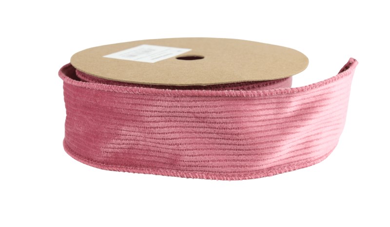 Picture of Striped Velvet Ribbon Wired Edge 4cm x 10 Yards Blush