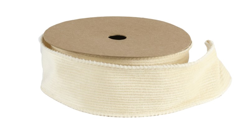 Picture of Striped Velvet Ribbon Wired Edge 4cm x 10yards Cream