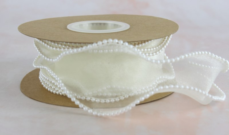 Ribbon Chiffon Ivory with Pearl Edge 4cm  x 5 Yards