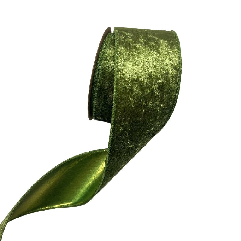 Picture of Velvet Ribbon Wired Edge Olive 6.3cm x 10 yards