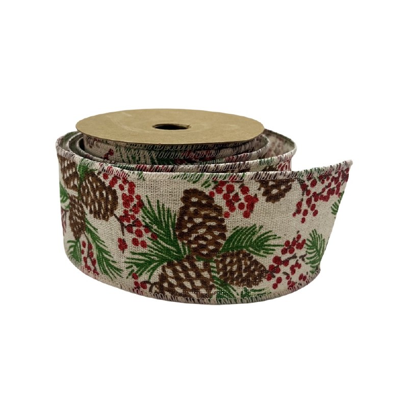 Picture of Christmas Ribbon Hollyberry Wired Edge 6.3cm x 10Yards