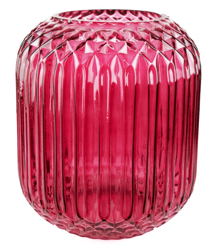 Picture of Glass Vase Ribbed Dark Pink 20cm