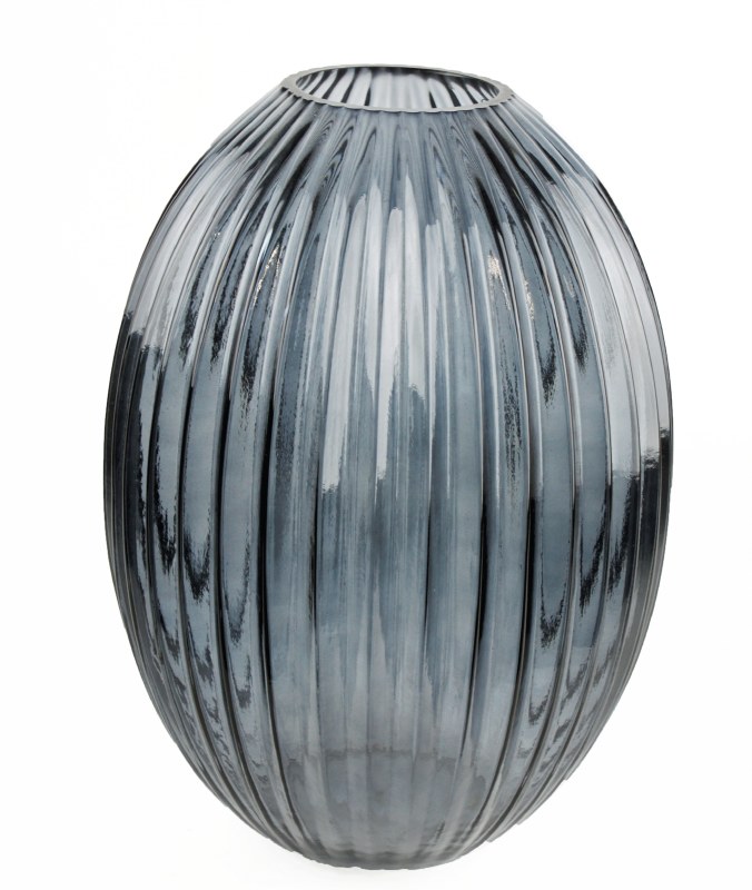 Ribbd Glass Vase 30cm Grey/ Blue