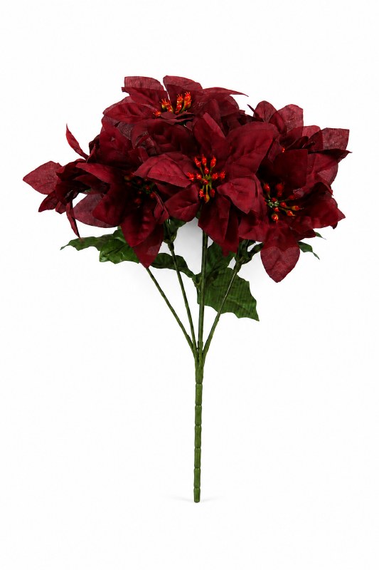 Poinsettia Bunch Burgundy 33cm x 7