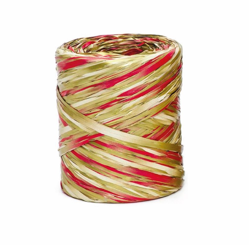 Picture of Poly Raphia Ribbon Red/ Cream/ Gold 200m
