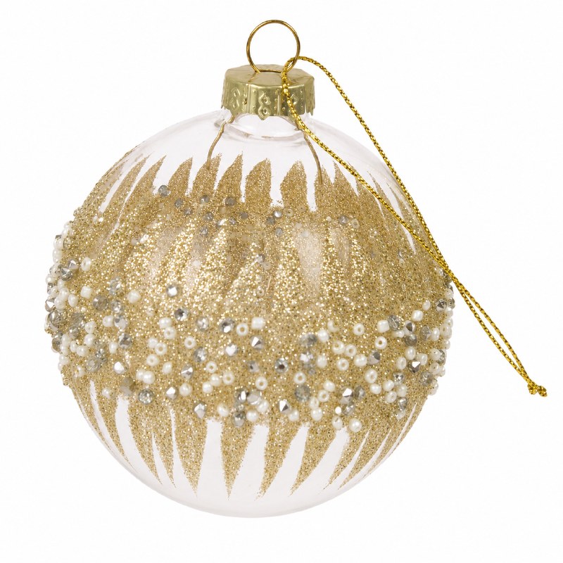 Glass Bauble Glitter/ Pearl 8cm x 6