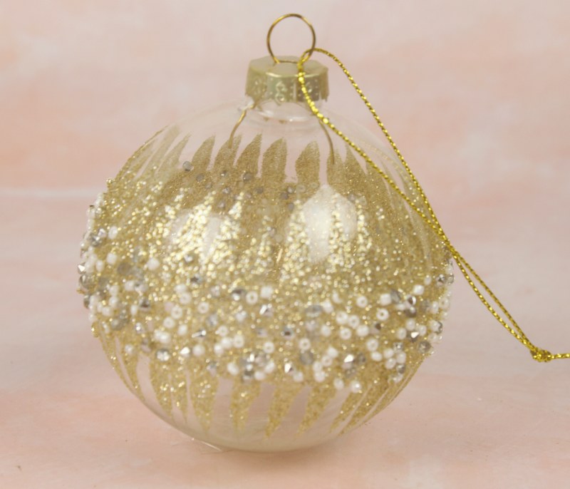 Picture of Glass Bauble Glitter/ Pearl 8cm x 6
