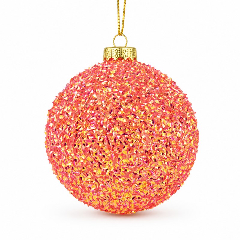 Glass Christmas Buable Pink Glitter x 6- 8cm